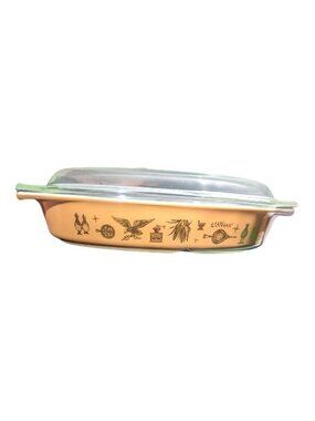 VTG Pyrex Divided Casserole Dish With Glass Lid Early American 1.5 Qt Bakeware